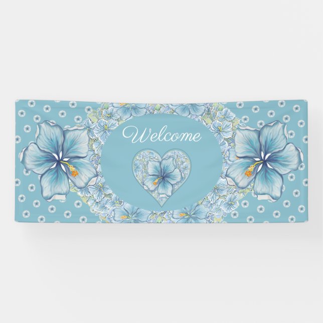 Banderoles Hibiscus & dentelle TURQUOISE (Horizontal)