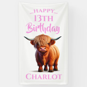 Banderoles Highland Cow Rose Joyeux anniversaire