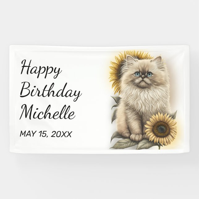 Banderoles Himalayan Kitten Chat Tournesols Joyeux anniversai (Horizontal)