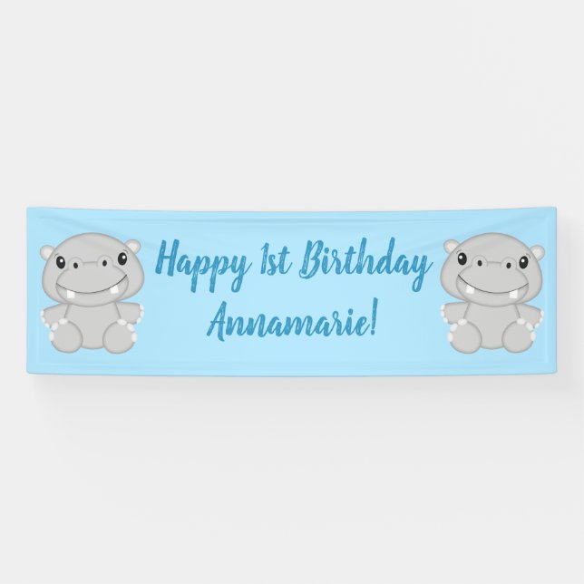 Banderoles Hippo Anniversaire bleu (Horizontal)