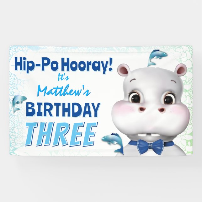 Banderoles Hippo Blue Fish Boy Anniversaire (Horizontal)