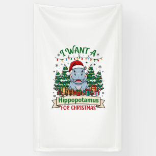 Banderoles Hippopotame Noël Hippo Chapeau de Père Noël Arbres