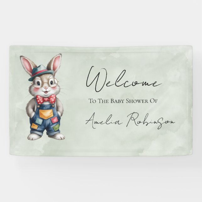 Banderoles Hipster Bunny Boy Baby Shower Gift Welcome Sign  (Horizontal)