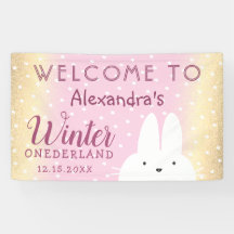 Hiver Onederland 1er anniversaire Lapin rose et or