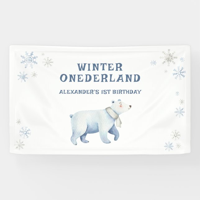 Banderoles Hiver Onederland Ours polaire 1er anniversaire (Horizontal)