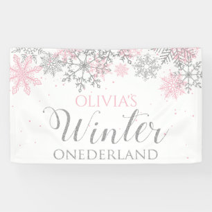 Banderoles Hiver Onederland Pink Silver Neige Premier anniver