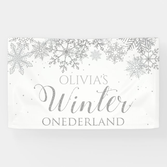 Banderoles Hiver Onederland Silver Snowflakes Premier anniver (Horizontal)