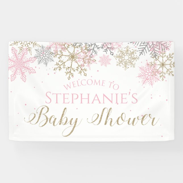 Banderoles Hiver Pink Gold Parties scintillant Baby shower Fl (Horizontal)