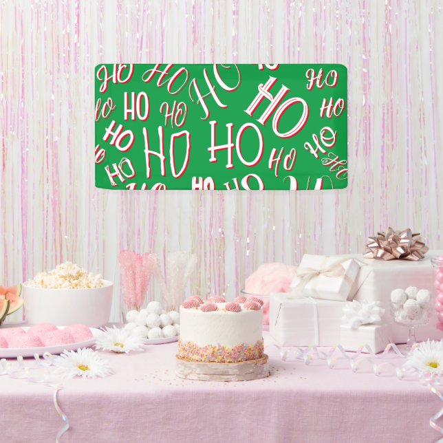 Banderoles HO HO HO Texte de Noël motif blanc vert rouge (Fête)