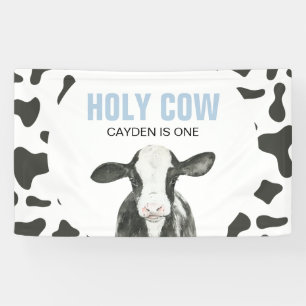 Banderoles Holy Cow I'm One Cow Print Birthday Banner