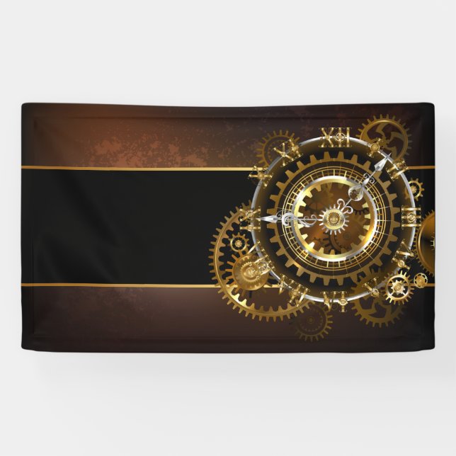 Banderoles Horloge Steampunk avec des engrenages anciens (Horizontal)