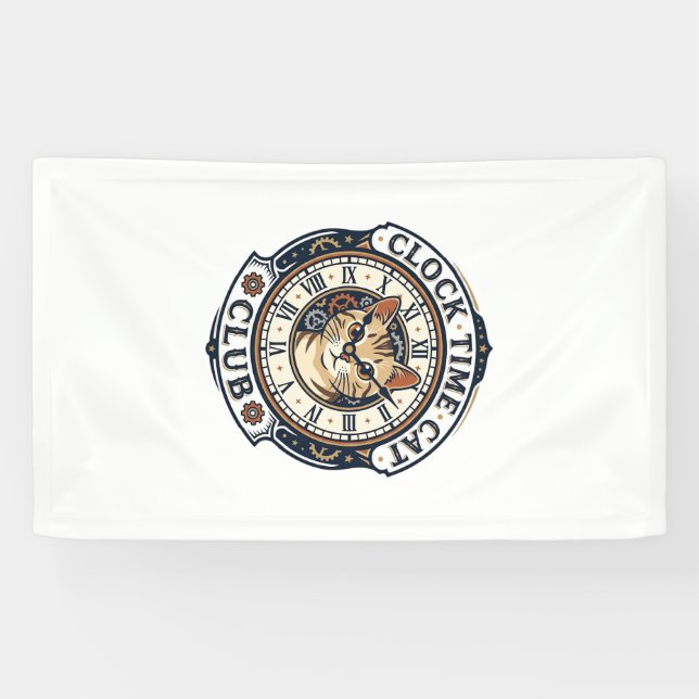 Banderoles Horloge Temps Chat Chat Graphique Tee Art - Horlog (Horizontal)