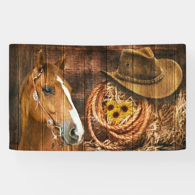 Banderoles Horse Cowboy Casquette Lasso Sunflower Rustic Barq (Horizontal)