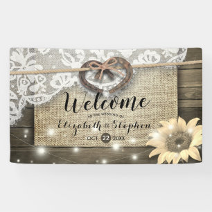 Banderoles Horseshoe Burlap Lace Sunflowers Mariage Bienvenue