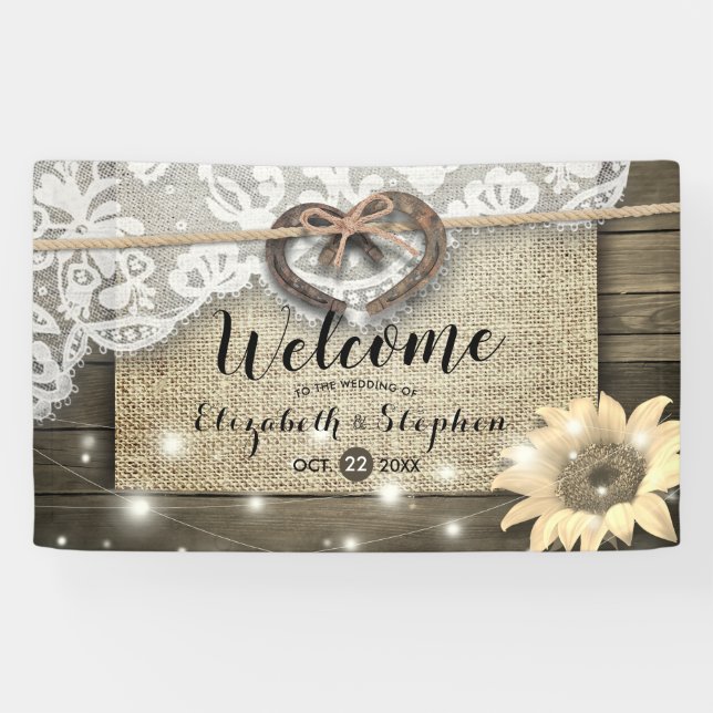 Banderoles Horseshoe Burlap Lace Sunflowers Mariage Bienvenue (Horizontal)