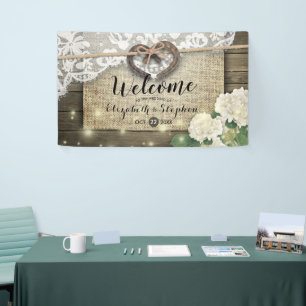 Banderoles Horseshoe Hydrangea Rustic Wood Mariage Bienvenue