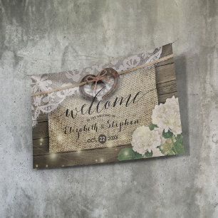 Banderoles Horseshoe Hydrangea Rustic Wood Mariage Bienvenue 