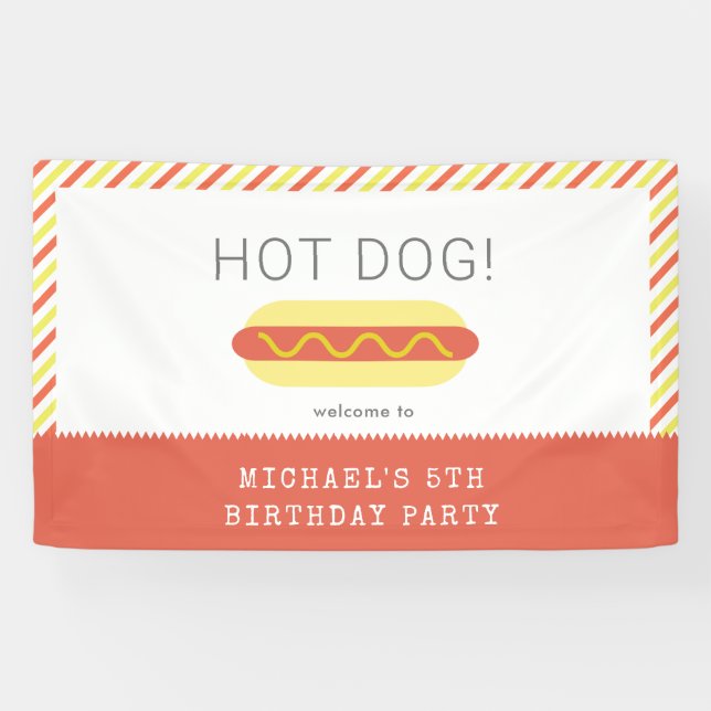 Banderoles HOT DOG! Red Yellow Stirpes Anniversaire moderne (Horizontal)