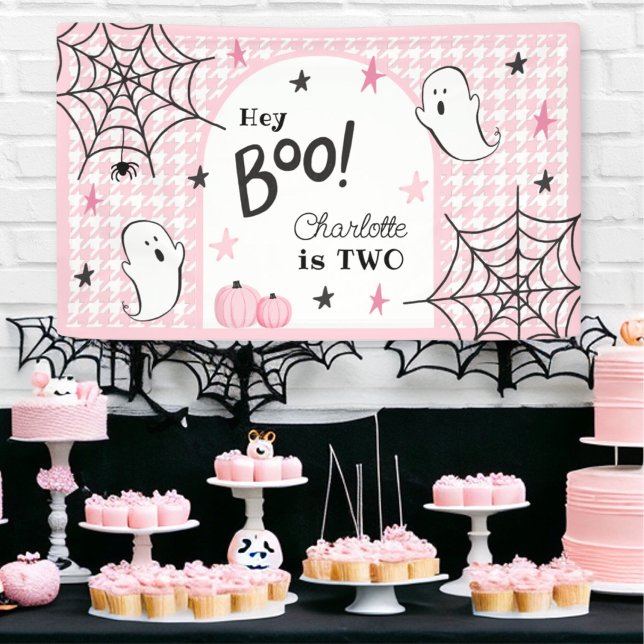 Banderoles Houndstooth rose Halloween Ghost Anniversaire Hey  (Créateur téléchargé)