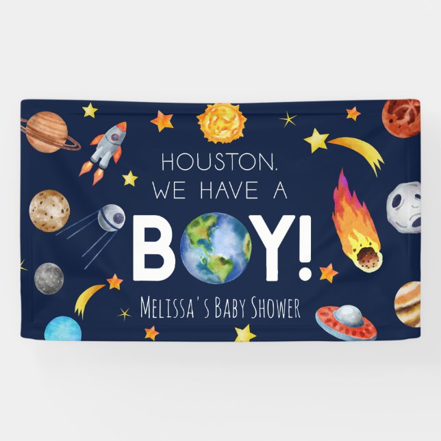 Banderoles Houston Nous Avons Un Baby shower Spatial Boy Gala (Horizontal)