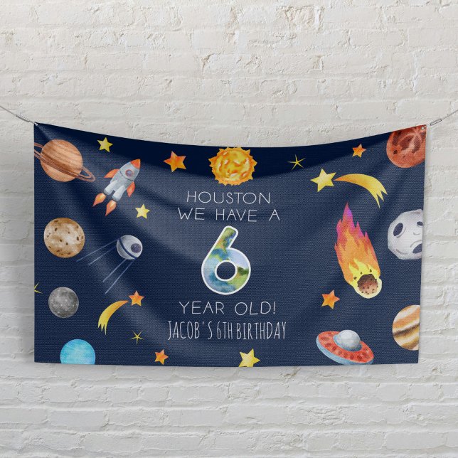 Banderoles Houston We Have A 6 Year Old 6th Birthday Party (Créateur téléchargé)
