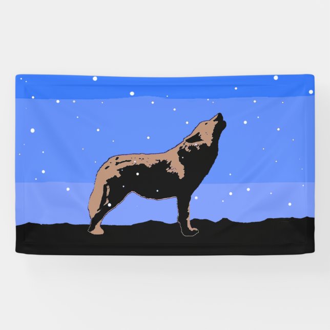 Banderoles Howling Wolf en hiver - Art faunique original (Horizontal)