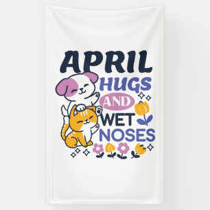 Banderoles Hugs d'avril et nez mouillé - Cute chien et chat a