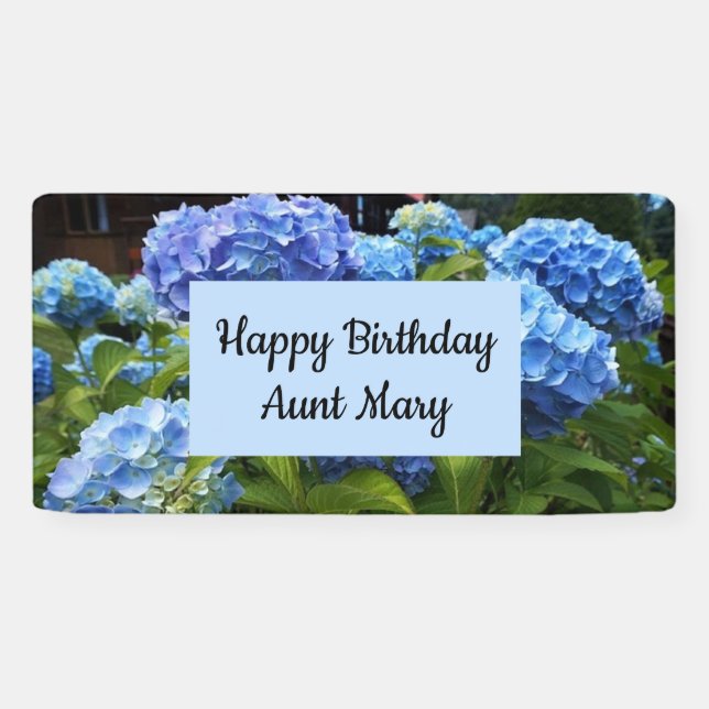 Banderoles Hydrangea Bleu Botanique Fleurale Anniversaire  (Horizontal)