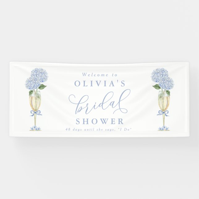 Banderoles Hydrangea Bleu & Champagne Doré Bienvenue Grand (Horizontal)