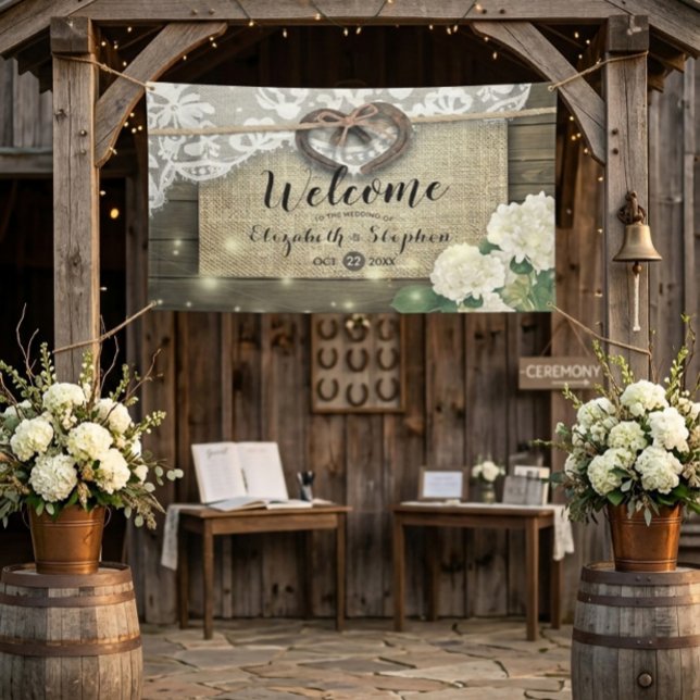 Banderoles Hydrangea de Fers à Cheval Bois Rustique Mariage B (Créateur téléchargé)