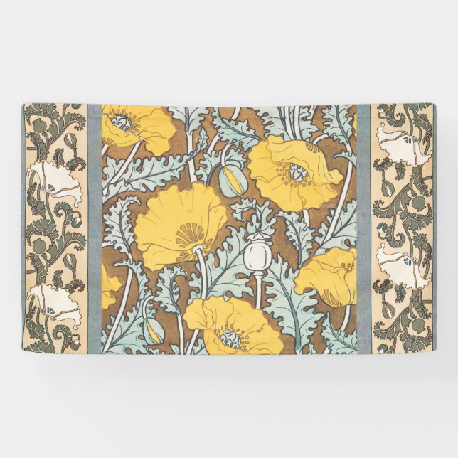 Banderoles Illustration Art Nouveau Poppy Fleur Jaune (Horizontal)