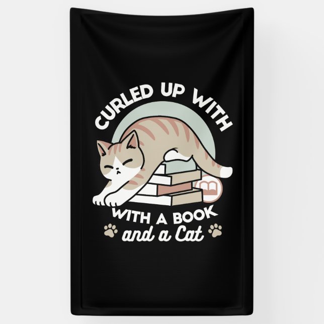 Banderoles Illustration de chat Lover - Curled Up & Cosy (Vertical)