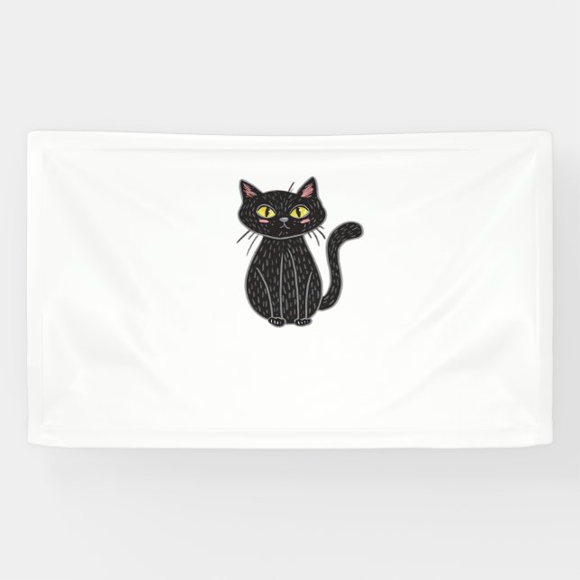 Banderoles Illustration de chat noir, Doodle mignon chat clas (Horizontal)
