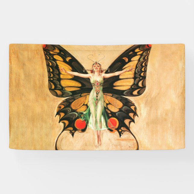 Banderoles Illustration de femme volant papillon Flapper (Horizontal)