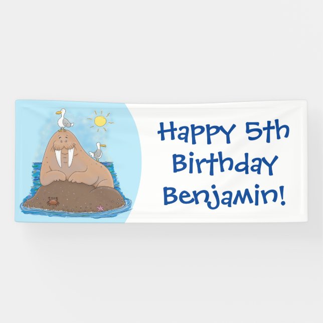 Banderoles Illustration drôle de morse joyeux (Horizontal)