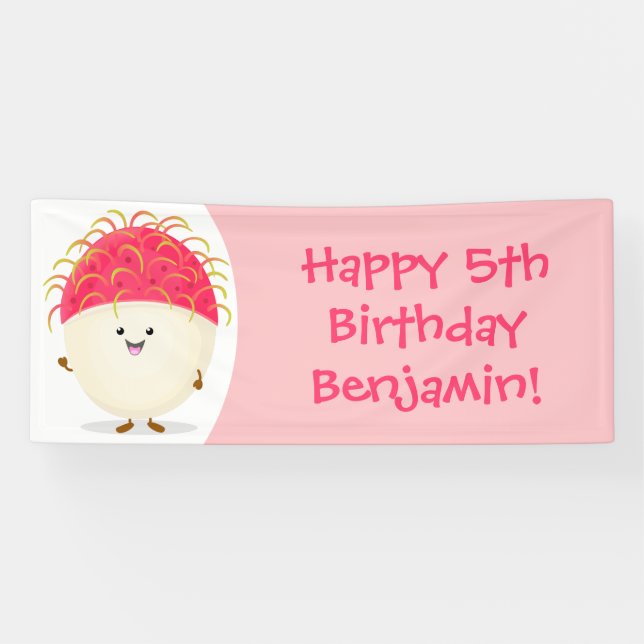 Banderoles Illustration mignon du ramboutan rose (Horizontal)