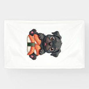 Banderoles Illustration vectorielle de sushi de pug noir mign