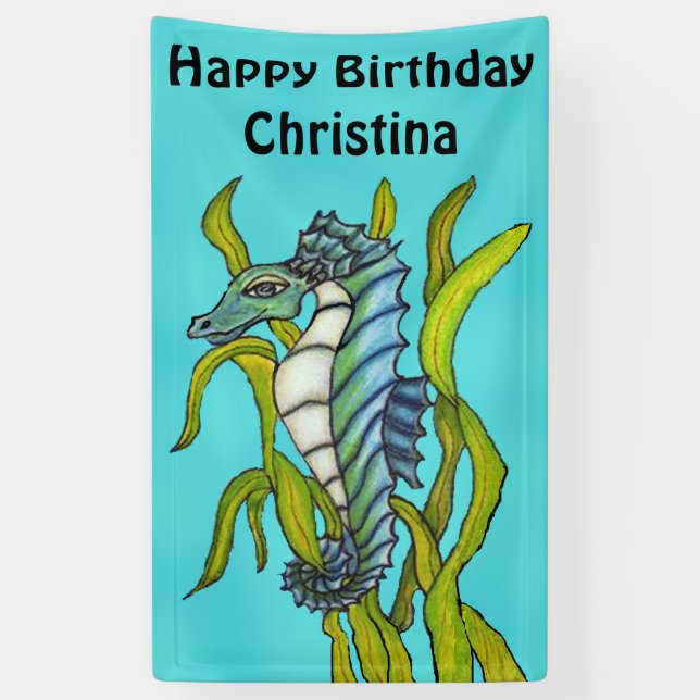 Banderoles Imaginaire Anniversaire Aqua Blue Seahorse (Vertical)
