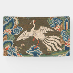 Banderoles Impression de broderie en soie blanche antique chi