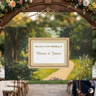 Banderoles Impressionist Garden Path Wedding Welcome Backdrop