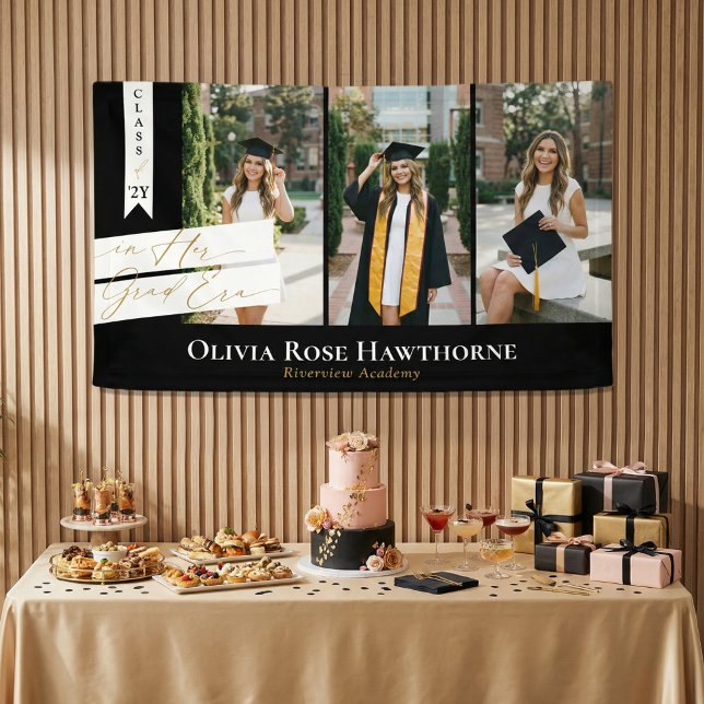 Banderoles In Her Grad Era Elegant 3 Photo Graduation Party (In Her Grad Era Elegant 3 Photo Graduation Party Banner)