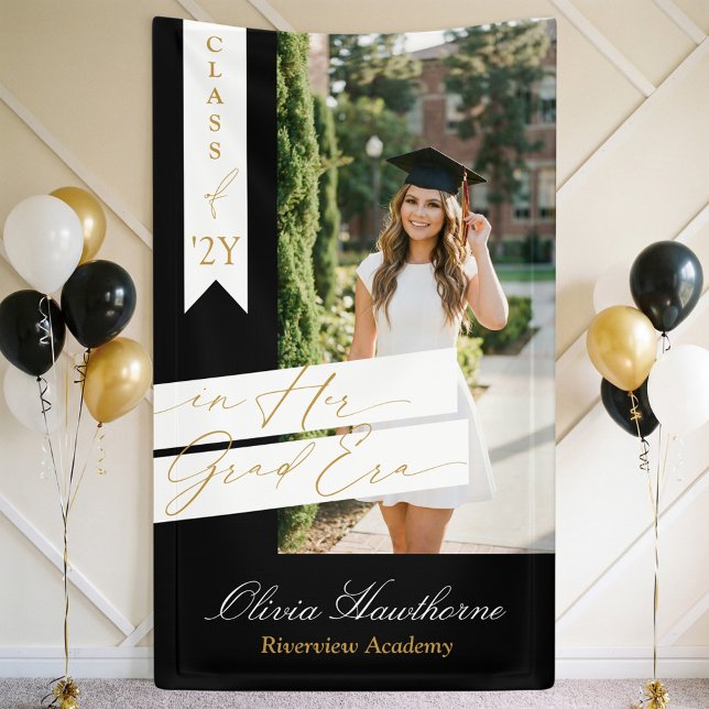 Banderoles In Her Grad Era Elegant Photo Graduation Party (In Her Grad Era Elegant Photo Graduation Party Banner)