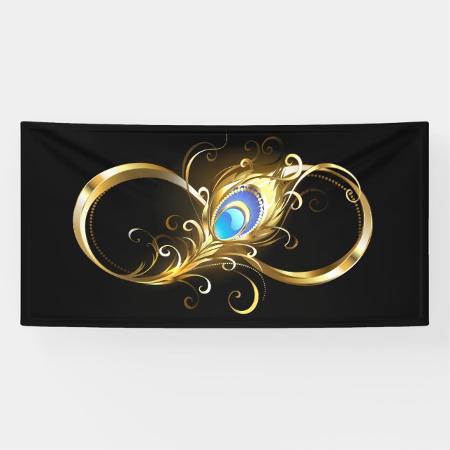 Banderoles Infinité avec plume de paon doré (Horizontal)