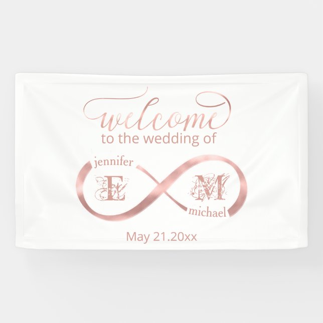 Banderoles Infinity rose or romantique monogramme calligraphi (Horizontal)