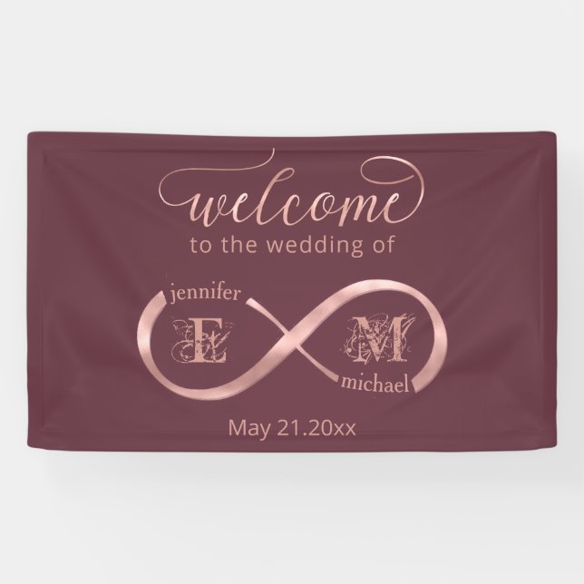 Banderoles Infinity rose or romantique monogramme calligraphi (Horizontal)