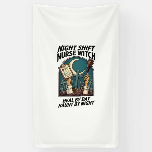 Banderoles Infirmière de nuit Sorcière Rétro Halloween Tee (Vertical)