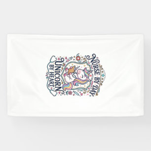 Banderoles Infirmière Licorne de jour Licorne de cœur Fond bl