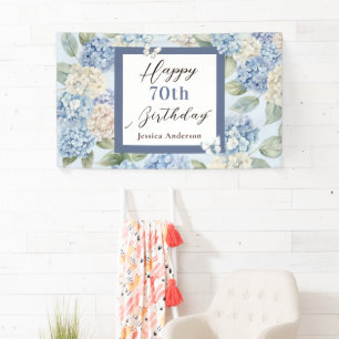 Banderoles Invitation Anniversaire 70 Ans Hydrangea Bleu Aqua