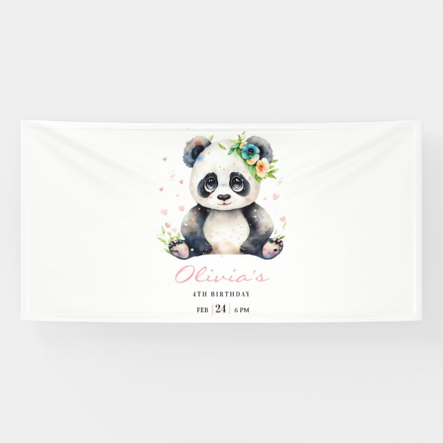 Banderoles Invitation d'anniversaire de Panda, Invitation d'a (Horizontal)