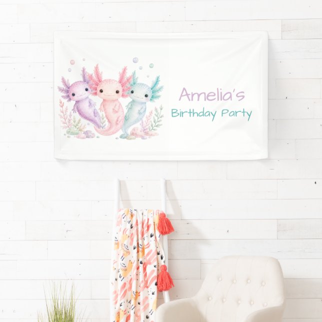 Banderoles Invitation d'anniversaire pour une fête d'Axolotl  (En situation)